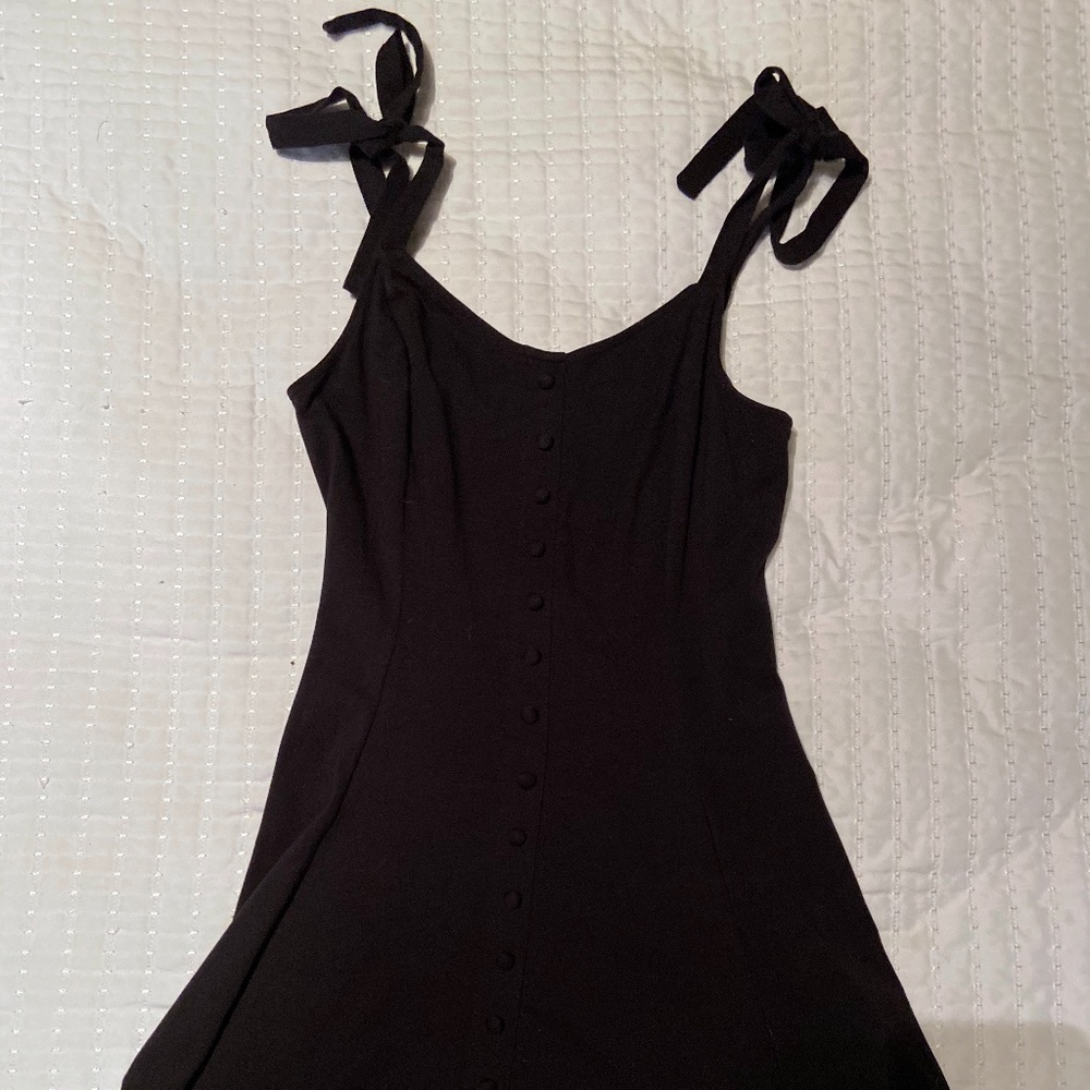 Flowy Black Dress with Buttons and Ties